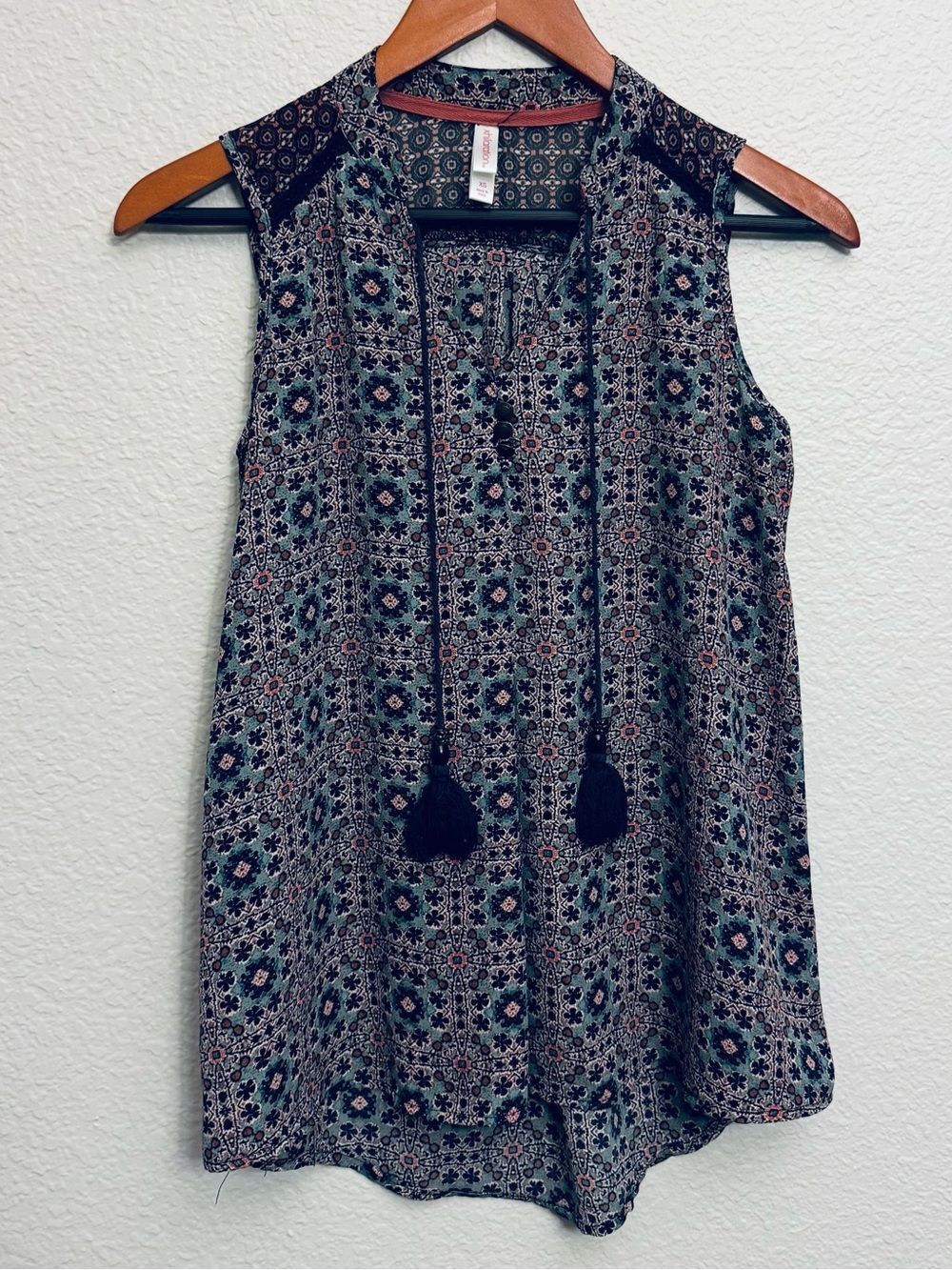 Boho Pink Blue Medallion Xhilaration Tunic Tank Top Blouse XS